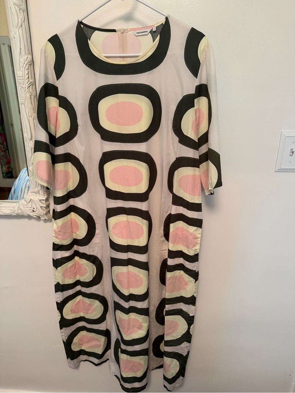 Marimekko Cream Midi Dress with Green Circle Motif - Picture 7 of 8